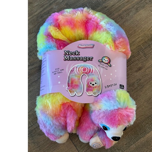 HealthTouch Rainbow Sloth Neck Massager Vibrating Travel Pillow Plush NEW - Picture 5 of 9
